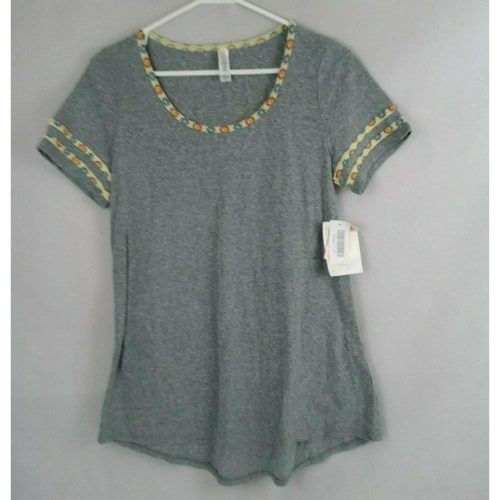 NWT Lularoe Classic T Solid Gray With Floral Trim Size XS